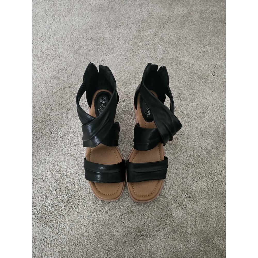 Eurosoft Black Wedge Sandals Size 8 Open Toe High Heel Summer Shoes